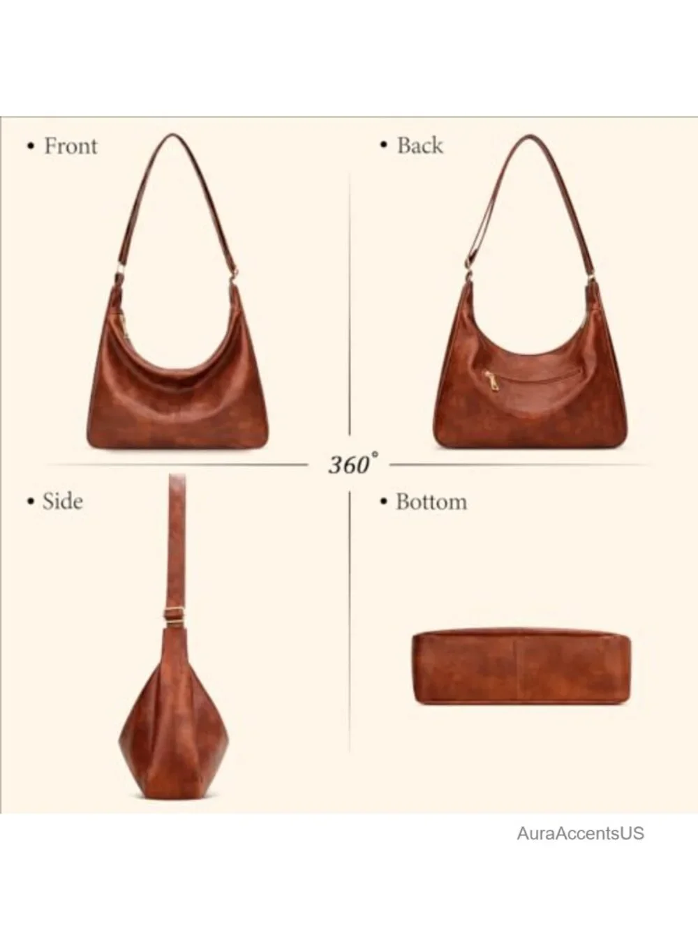 Slouchy Hobo Bag Soft Vegan Leather Shoulder Purse Everyday